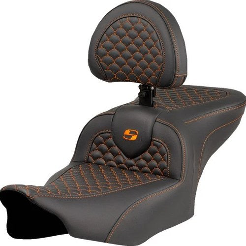 Saddlemen RoadSofa DS Seat With Driver Backrest Orange Stitch #823-07-208B3