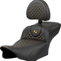 Saddlemen RoadSofa DS Ext. Reach Seat w/Backrest Gold Stitch #823-07-209B7