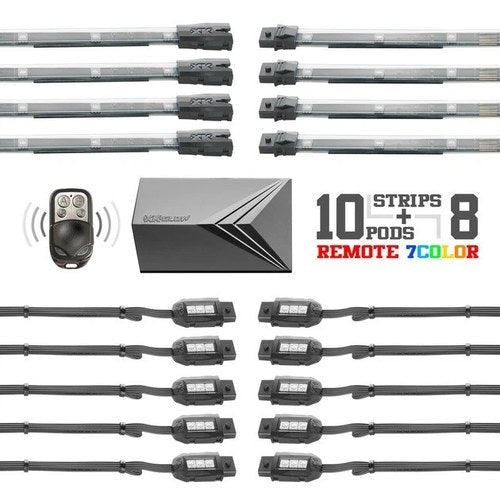 XK Glow Multi-Color Motorcycle LED Accent Light Kit with Remote Key Fob 18-Piece