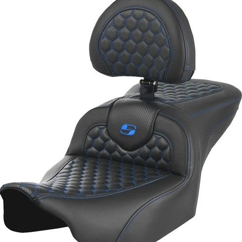 Saddlemen RoadSofa HC Ext. Reach Seat With Backrest Blue Stitch #285037