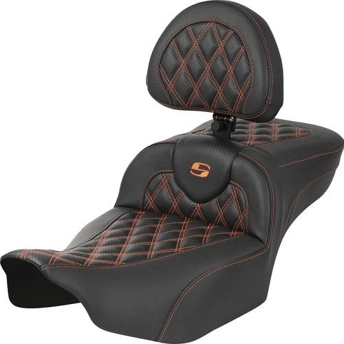 Saddlemen RoadSofa LS/CF Ext. Reach Seat With Backrest Orange Stitch #285015