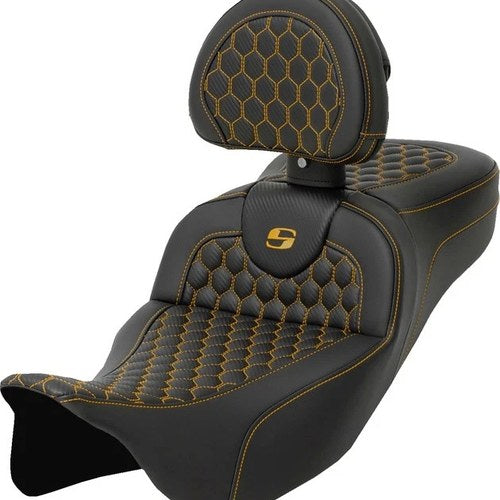 Saddlemen RoadSofa HC Ext. Reach Seat w/BR Gold Stitch #284850 Harley Davidson
