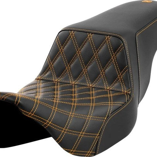 Saddlemen Step-Up LS Seat F. Lattice Gold Stitch Black #284761 Harley Davidson