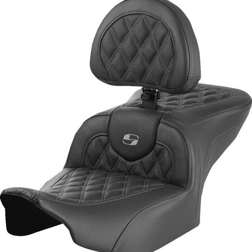 Saddlemen RoadSofa LS Seat With Backrest Gray Stitch #284960 Harley Davidson