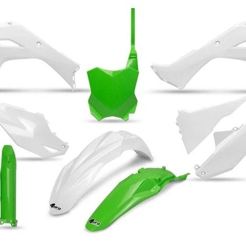 UFO Complete Plastics Kit 25 Special White/Green #KAKIT231F-222 for Kawasaki