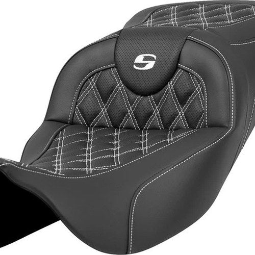 Saddlemen RoadSofa LS Ext. Reach Seat White Stitch #284784 Harley Davidson