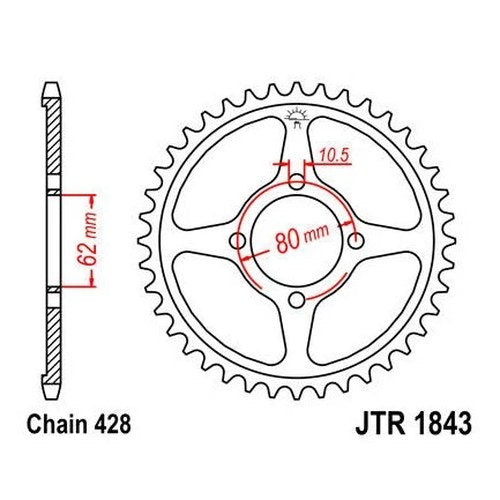 JT Steel Rear Sprocket 428 54T #JTR1843.54 Yamaha TT-R125LE/TT-R125L