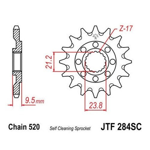 JT Self Cleaning Front Sprocket 520 14T #JTF284.14SC Honda CR500R/CR250R