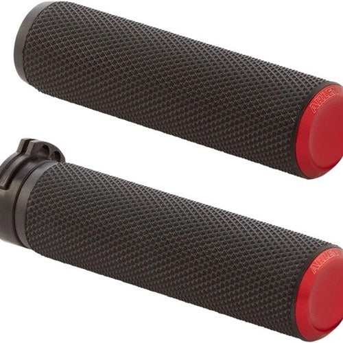 Arlen Ness Knurled Fusion Grips Black/Red 1" Cable Type #07-336 Harley Davidson