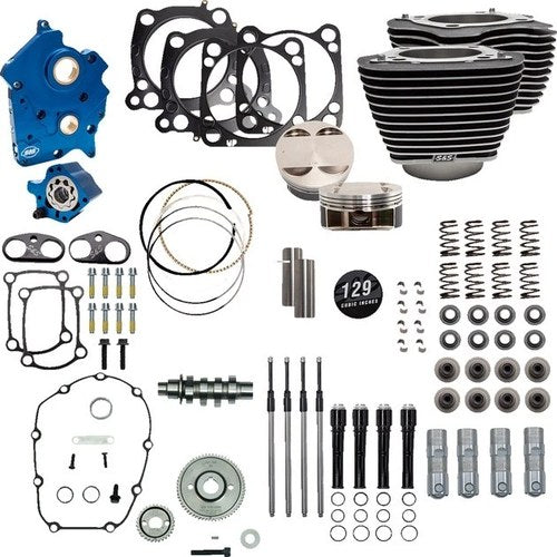 S&S 129" Oil Cooled Power Pack Kit w/Gear Drive Black w/Highlights/Black
