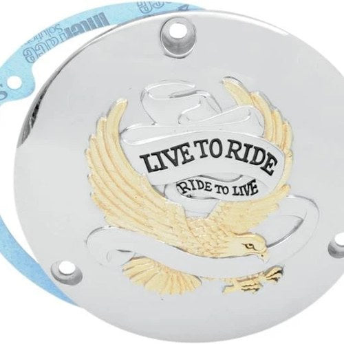 DS Live To Ride Derby Cover w/ Gold Eagle Harley Davidson 142653