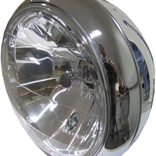 Headlight Round Chrome Bottom Mount Bowl Back 8"Clear Lens