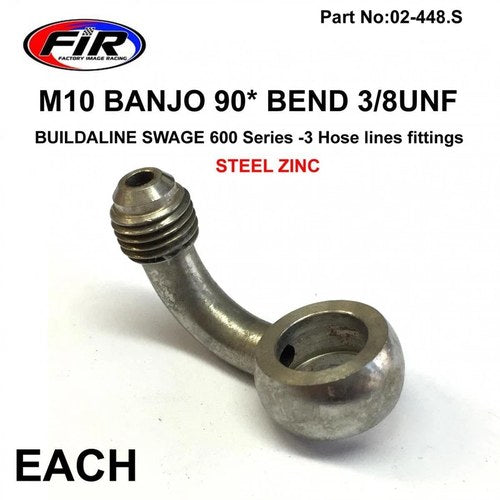 M10 Banjo 90* Bend 3/8UNF FR, B599-03C Swage 600 Series -3, / Steel Zinc