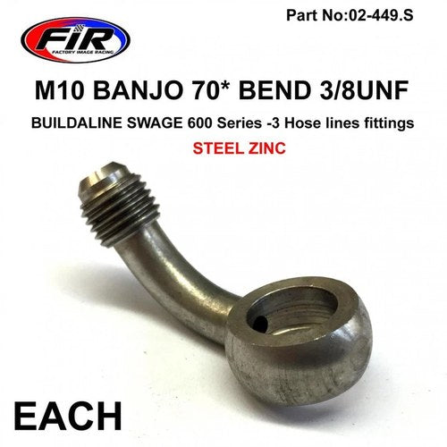 M10 Banjo 70* Bend 3/8UNF FR Buildaline Swage 600 Series -3 / Steel Zinc