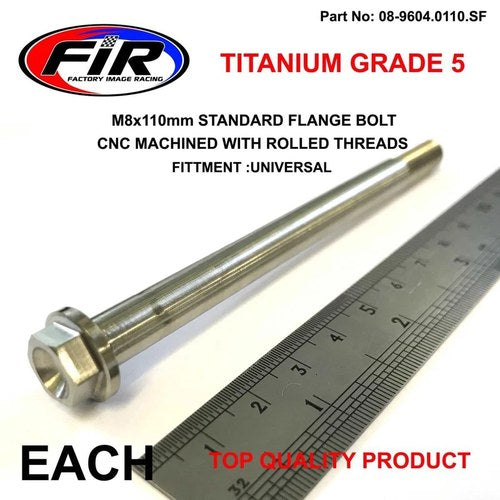 Titanium GR5 Bolt M8 x 110mm Each, Flange OD: 14mm / Hex Size: 10mm, /