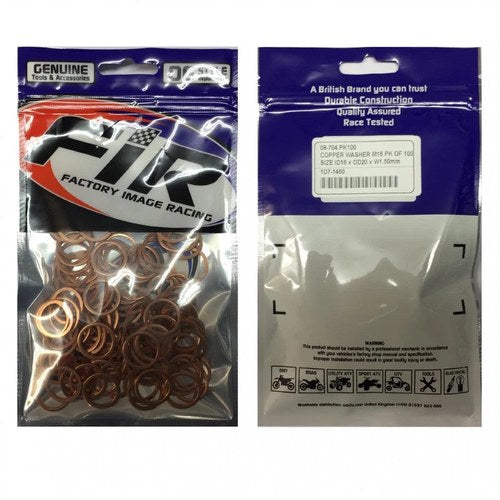 Copper Washer M16 PK OF 100, Size ID16 x OD20 x W1.50mm