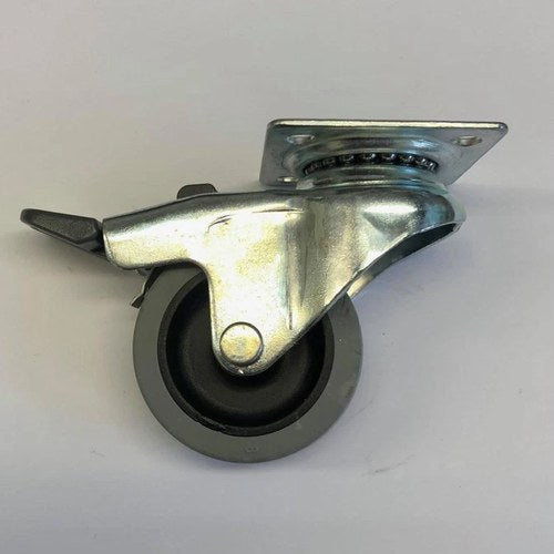 50MM Swivle Plate Castor EA, Grey Synth Rub Tyre / Brake Stop