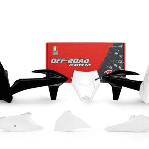 R-TECH BLACK/WHITE Plastic KIT/6 KTM Exc 250 17-23, 300 17-19, XC-W125/150 20-23