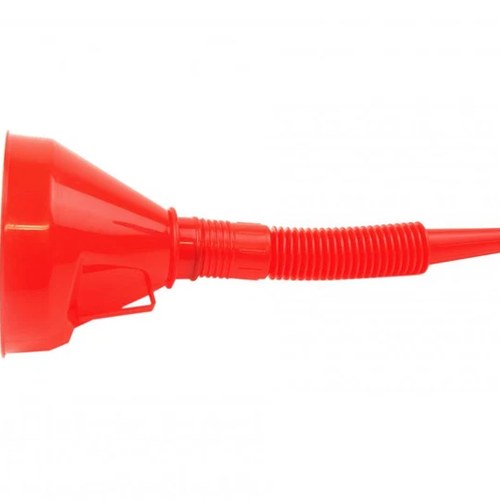 Red Plastic Flexible Funnel, 290MM Long With Filter Mesh