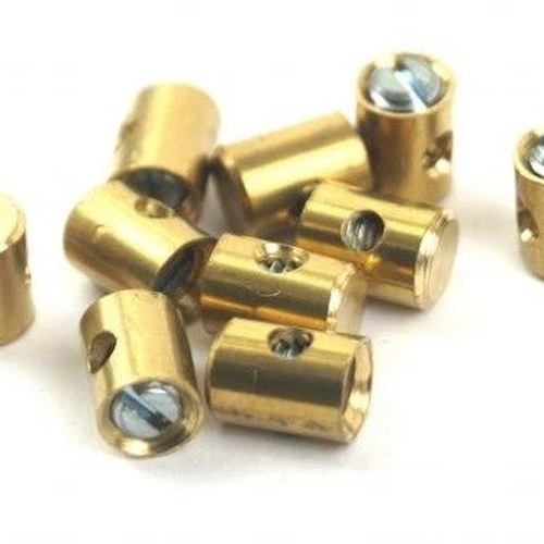 Solderless Cable Barrel Nipple 5.5mm Dia x 7mm Brass Grub Screw, Pk 10