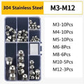 52pcs Dome Cap Nuts 304 Stainless Steel Set M3/M4/M5/M6/M8/M10/M12