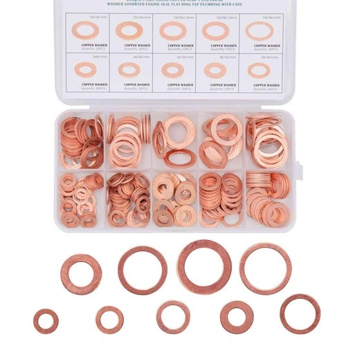 Copper Washer Kit 200PCS, M8 M10 M12 M14 Size (INCLUDED 9 Types)