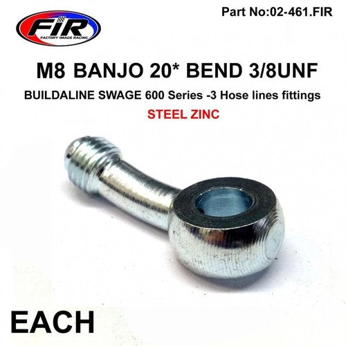 M8 Banjo 20* Bend 3/8UNF Fir, Swage 600 Series -3, / Steel Zinc