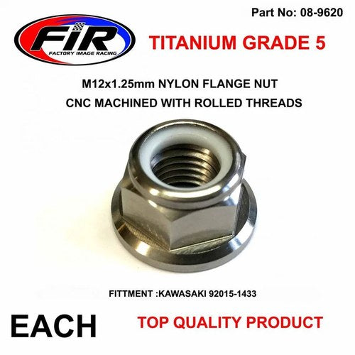 Titanium GR5 M12x1.25mm Nut, Nylon Flange Nut / Each, / OEM Kawasaki 92015-1433