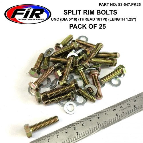 Bead Lock Bolts Unc 5/16-18TPI 1.25'', Pack OF 25 Split Rim, Imperial