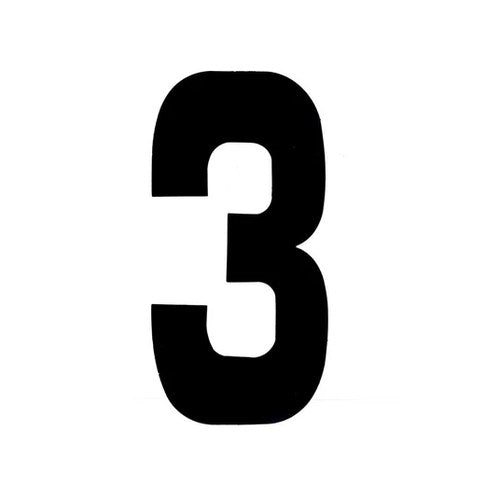 Black 6" Race Numbers - 3 Three, Each, Vinyl Sticker