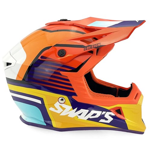 Swaps Motocross Helmet S818 - Shiny Orange Blue White - Size S 55cm - 56cm