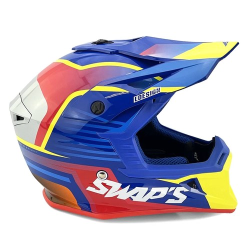 Swaps Motocross Helmet S818 - Shiny Blue Red Yellow - Size XL 61cm - 62cm