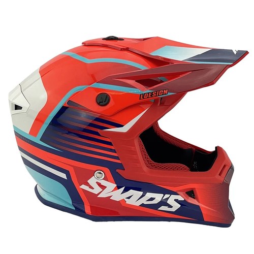 Swaps Motocross Helmet S818 - Shiny Red Blue White - Size L 59cm - 60cm