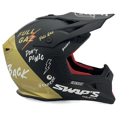 Swaps Motocross Helmet S818 - Matt Black Gold Full Gaz - Size S 55cm - 56cm