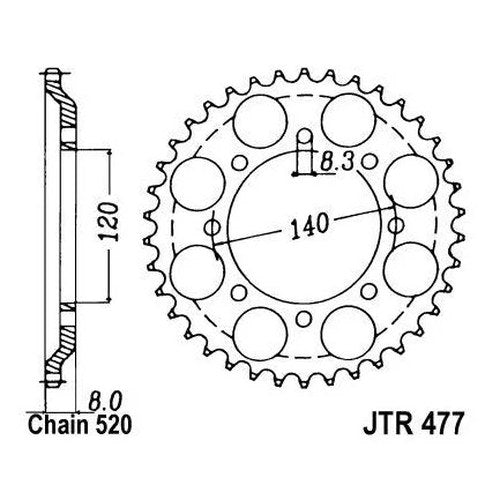 JT Steel Rear Sprocket 520 43T fits Kawasaki KLR600 1984-1986