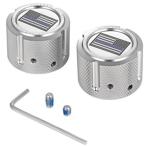 Figurati Designs Front Axle Nut Covers US Flag Blue Line Polished #FD70-FAC-SS