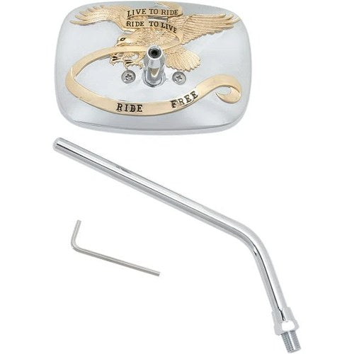 Emgo Ride Free Mirror Rectangular Left 10mm Chrome/Gold Universal