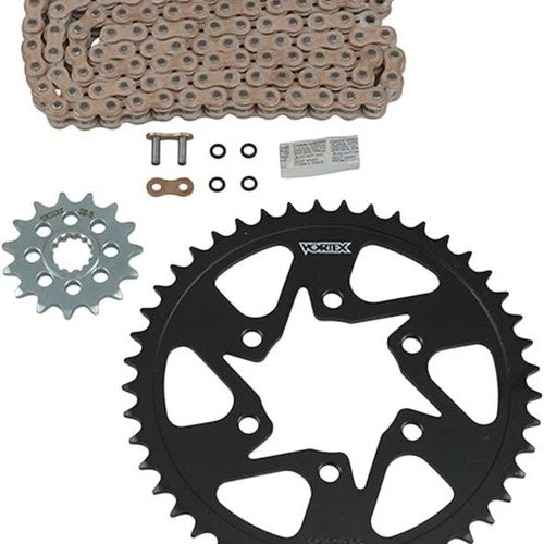 Vortex V3 Wss Chain & Sprocket Kit with Steel Rear Gold 16/45T 525SX3-110