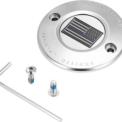Figurati Designs 2-Hole Timing Cover US Flag Blue Line Polished #FD70-TC-2H-SS