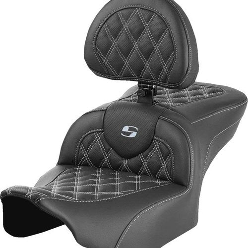 Saddlemen RoadSofa LS Seat With Backrest Silver Stitch #284962 Harley Davidson