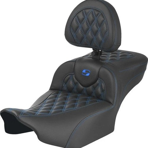 Saddlemen RoadSofa LS/CF Ext. Reach Seat With Backrest Blue Stitch #285012