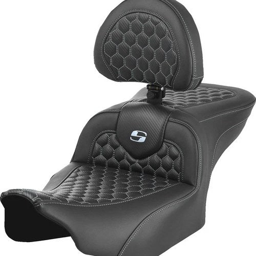 Saddlemen RoadSofa HC Seat With Backrest Silver Stitch #285028 Harley Davidson