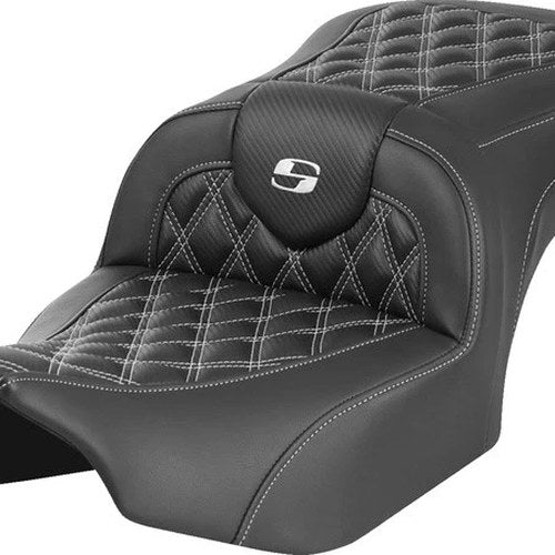 Saddlemen RoadSofa LS/CF Seat White Stitch #284954 Harley Davidson