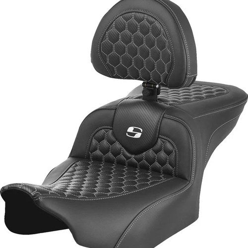 Saddlemen RoadSofa HC Seat With Backrest White Stitch #285007 Harley Davidson