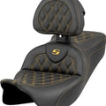 Saddlemen RoadSofa LS Seat With Backrest Gold Stitch #808-07B-182B7