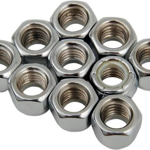 DS Chrome Motorcycle Nylon Insert Lock Nut 10-Pack 3/8"-16