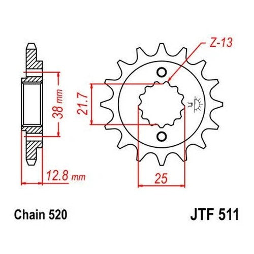 JT Front Sprocket 520 15T #JTF511.15 Kawasaki KLR650/KLX650C/KL650B Tengai