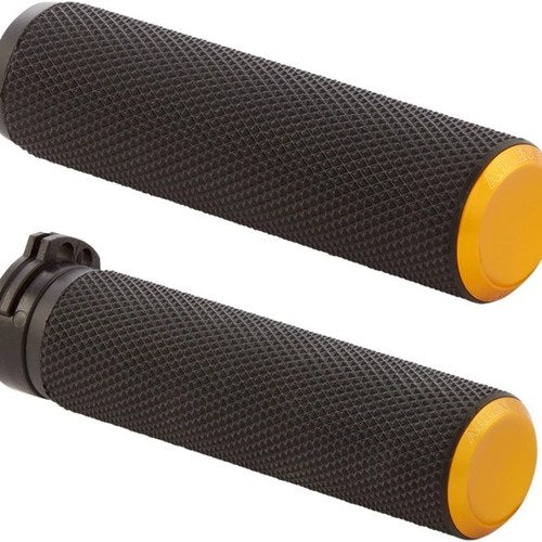 Arlen Ness Knurled Fusion Grips Black/Gold 1" Cable Type #07-337 Harley Davidson