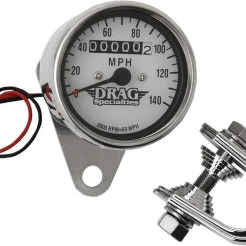 DS 2.4" Mini Mechanical Speedometer 2:1 Chrome White Face