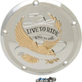 Drag Specialties Live to Ride Derby Cover Gold/Chrome Harley Davidson
